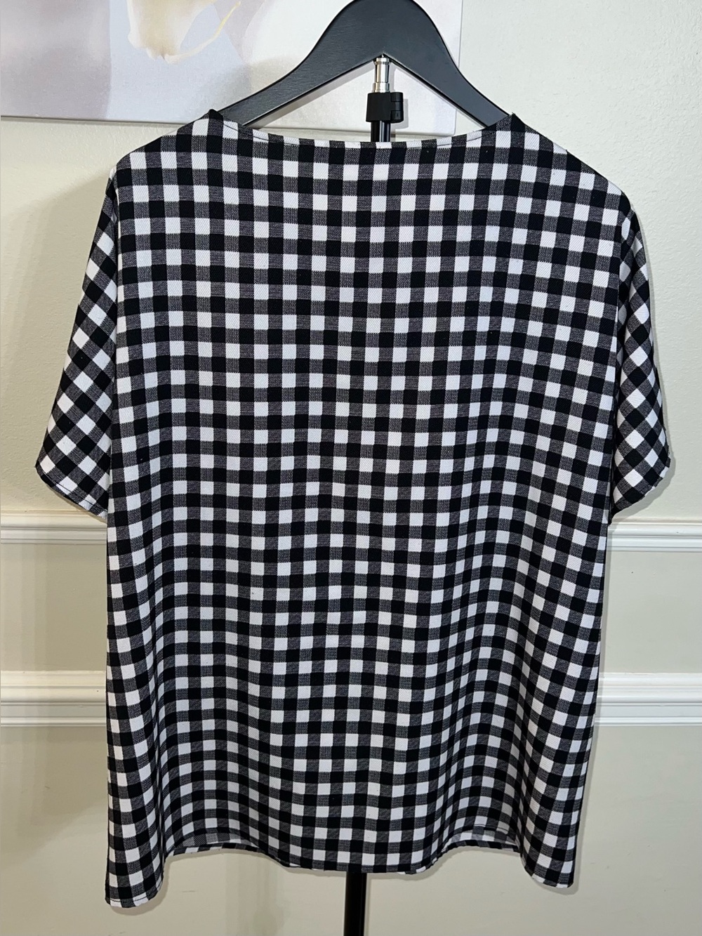 Belle By Kim Gravel Black & White Gingham Signature Zip-Front Woven Blouse! 1X. - Picture 7 of 14